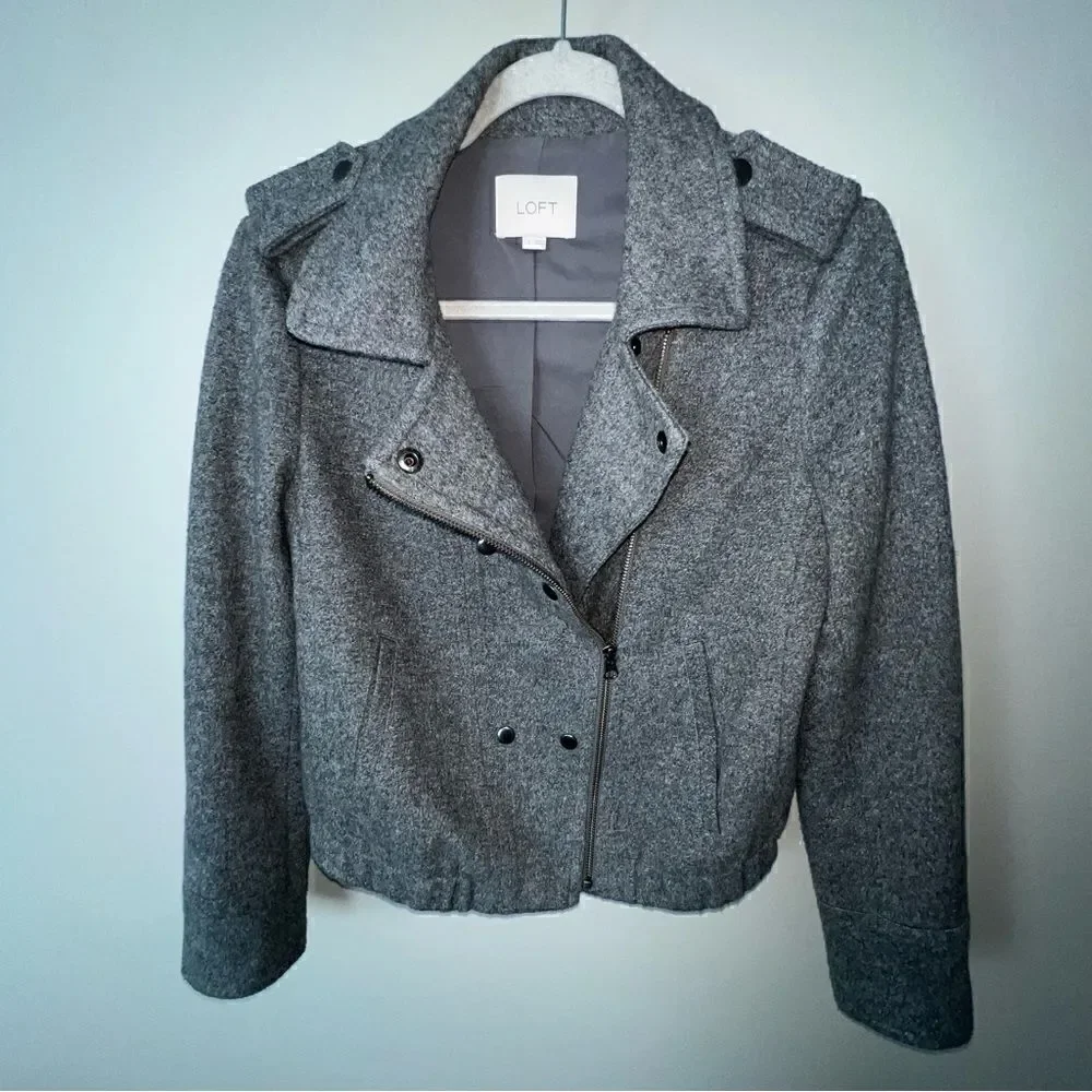 Loft Gray Bomber Moto Jacket - Sz S
